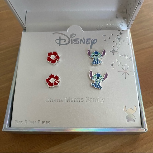 Disney Lilo & Stitch Silver Plated Earrings Set Used in box like new - Picture 2 of 8